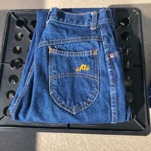 70s vintage Chic brand dark wash high waist slim straight riding jeans